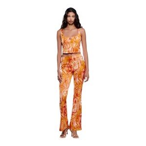 ZARA Tank and Pant Set - Orange Psychedelic Print, Stretch Knit, Small